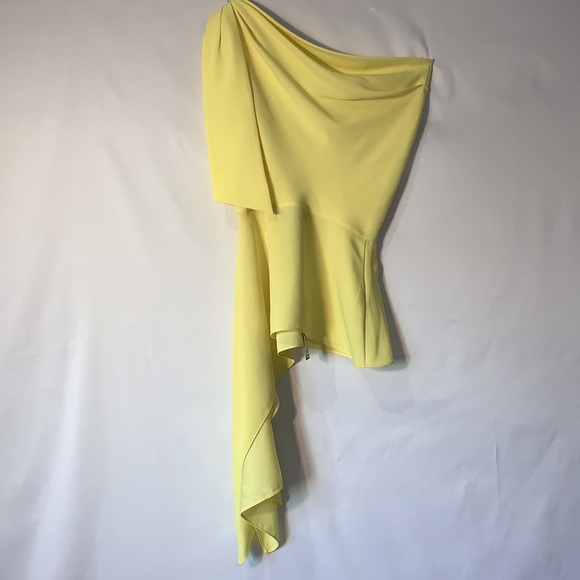 BCBG MAXAZRIA One Shoulder Peplum draped Top Lime Yellow XSmall - Picture 16 of 16